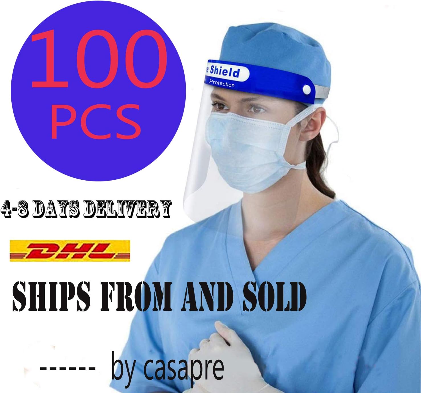 100/Pack Disposable Safety Face Shield Fluid Resistant Full Face Visor Protection