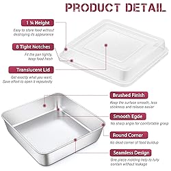 P&P CHEF Square Baking Cake Pan with Lid, Stainless