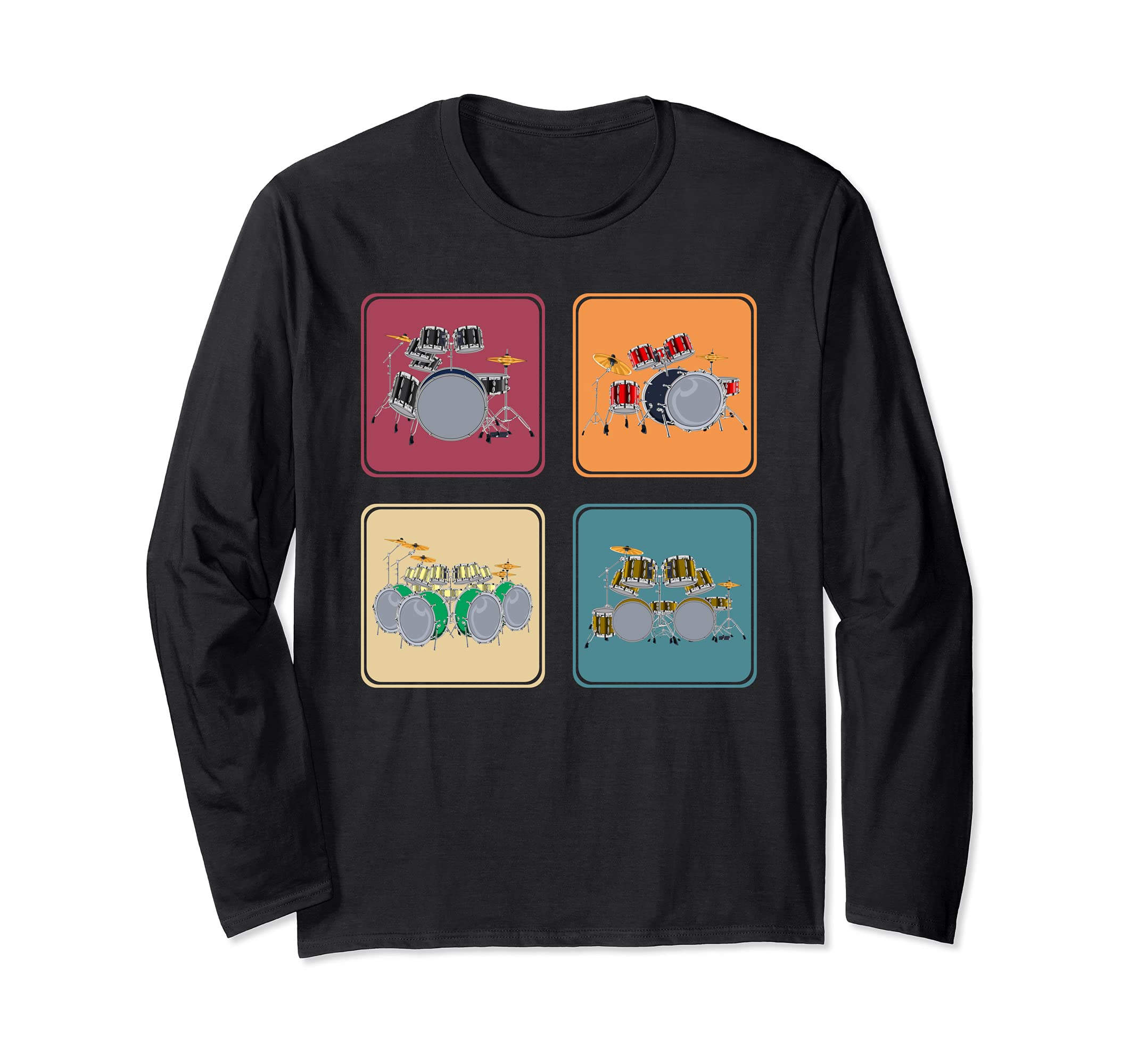 Pop Art Drum Set Drummer Percussion Musical Instrument Drums Long Sleeve T-Shirt