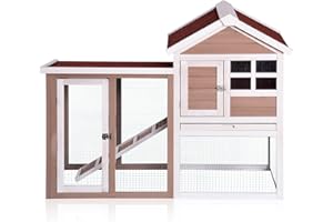 NARKULA Rabbit Hutch Indoor Outdoor Large Bunny Cage 2-Story with Pull Out Tray, Lockable Doors, Wooden Chicken Coop Waterproof for Small Animals, 45.28" x 24.42" x 31.61", White (45.28" x 24.42" x 31.61")