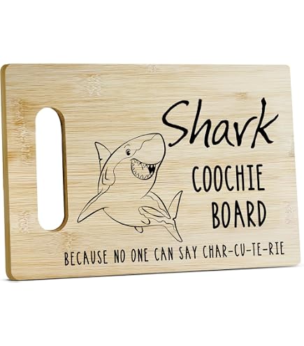 Tabla De Cortar Y Servir 'Shark Coochie Board' Grande - Diseño De Tiburón Láser En Bambú - Ideal Para Fiambres