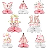Jollyboom 15th Birthday Decorations for Girls Pink, 8pcs Quinceañera 15th Honeycomb Centerpiece Pink Flower Table Centerpieces for Quinceañera Sweet 15 Year Old Birthday Party Supplies
