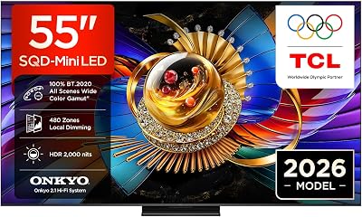 55Q7D Pro 55” SQD-Mini LED TV, 4K HDR 2000 nits, 480 Zones de Gradation, Google TV, Dolby Vision IQ & Atmos, 2.1 Onkyo, 144Hz, Apple AirPlay 2 & Alexa