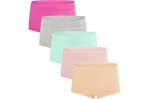 INNERSY Girls' Boyshorts Underwear Cotton Soft Assorted Panties Size 8-16 for Teens 5-Pack