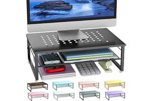 gianotter Desk Organizers and Accessories, 2-Tier Metal Monitor Stand Riser, Desk Organizer for Monitor, Office Desk Storage Organizer for Office Supplies (Black)