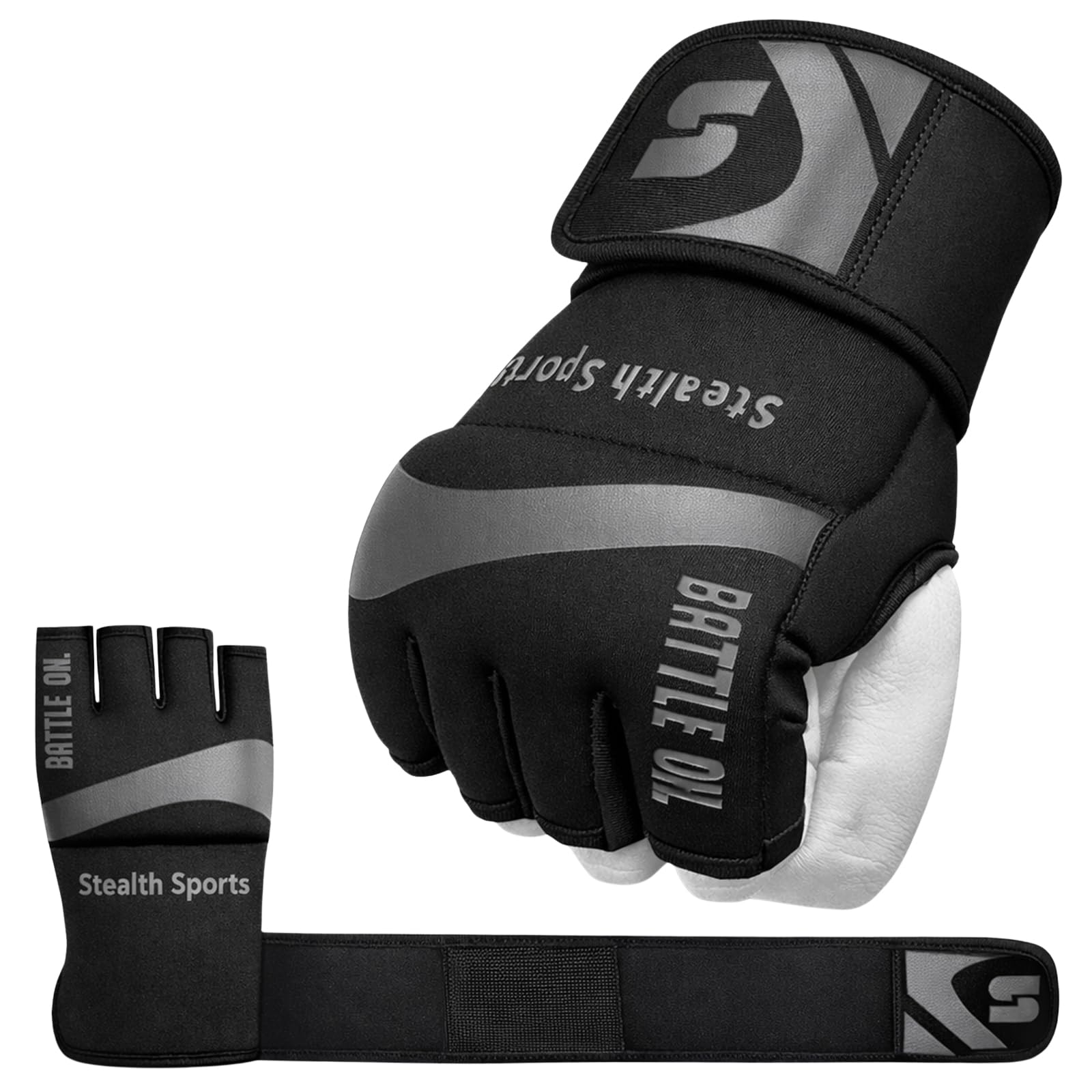 Stealth Sports Boxing Inner Gloves Neoprene Wrist Support Padded Gel Wraps Hand Protection Boxing Bag Hand Wraps for Punching MMA Martial Arts Muay Thai Speed Bag Training – Under Mitts (Black, L)