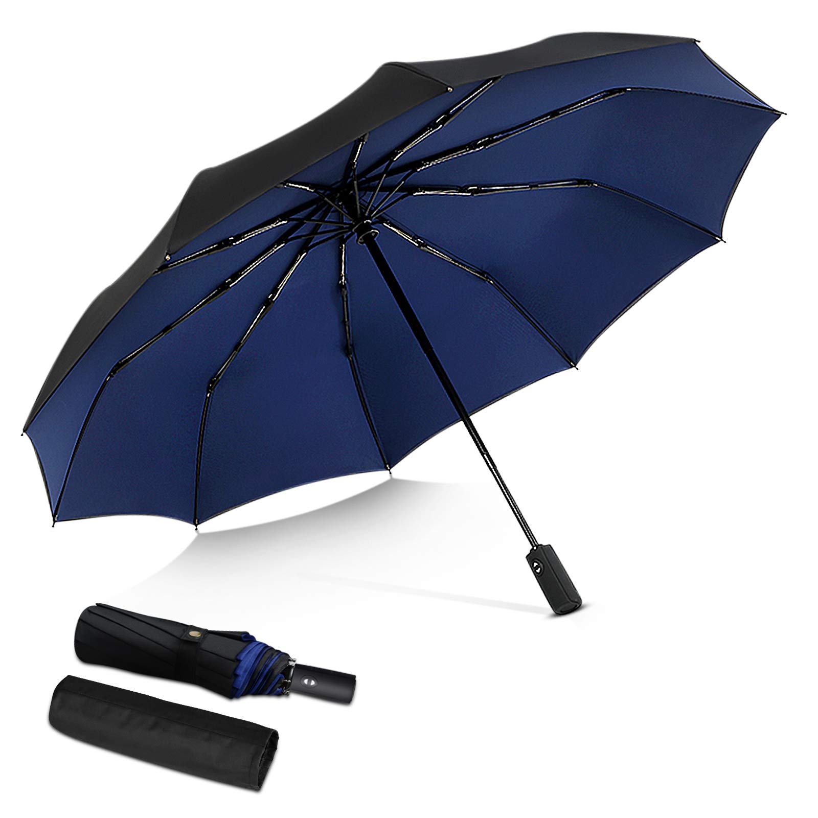 DORRISO Men Women Automatic Open/Close Folding Umbrella Extra Strong Windproof Portable Travel Compact Umbrella Business Sun Umbrella Rain Umbrella Blue A
