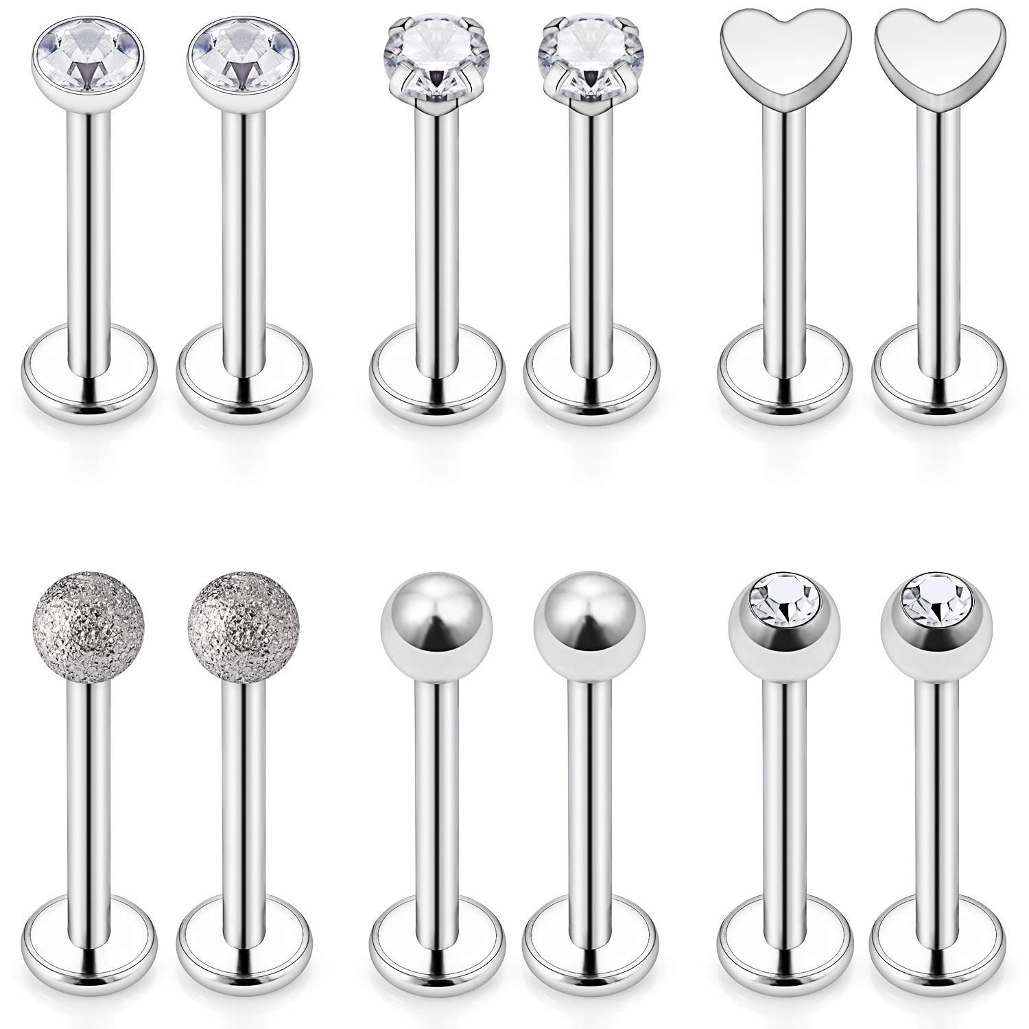 LAURITAMI Helix Tragus Earrings Studs Rings Surgical Steel 8mm 16G Flat Back Barbell Horseshoe Hoops Cartilage Labret Earring Piercing Jewellery