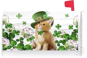 Texupday Cute Cat Kitten Clover Floral Decoration St.Patrick's Day Mailbox Cover with Magnetic Strip Holiday Mailbox Wraps Post Letter Box Cover Standard Size 21" X 18" for Garden Outdoor Yard Decor