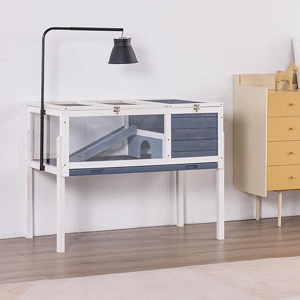 BIRASIL WOOD TORTOISE ENCLOSURE WITH ADJUSTABLE LIGHT STAND,2-TIER...