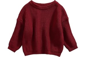 Pivanzore Baby Girl Boy Toddler Knit Sweater Cute Round Neck Long Sleeve Blouse Pullover Oversized Sweatshirt Warm Kids Tops