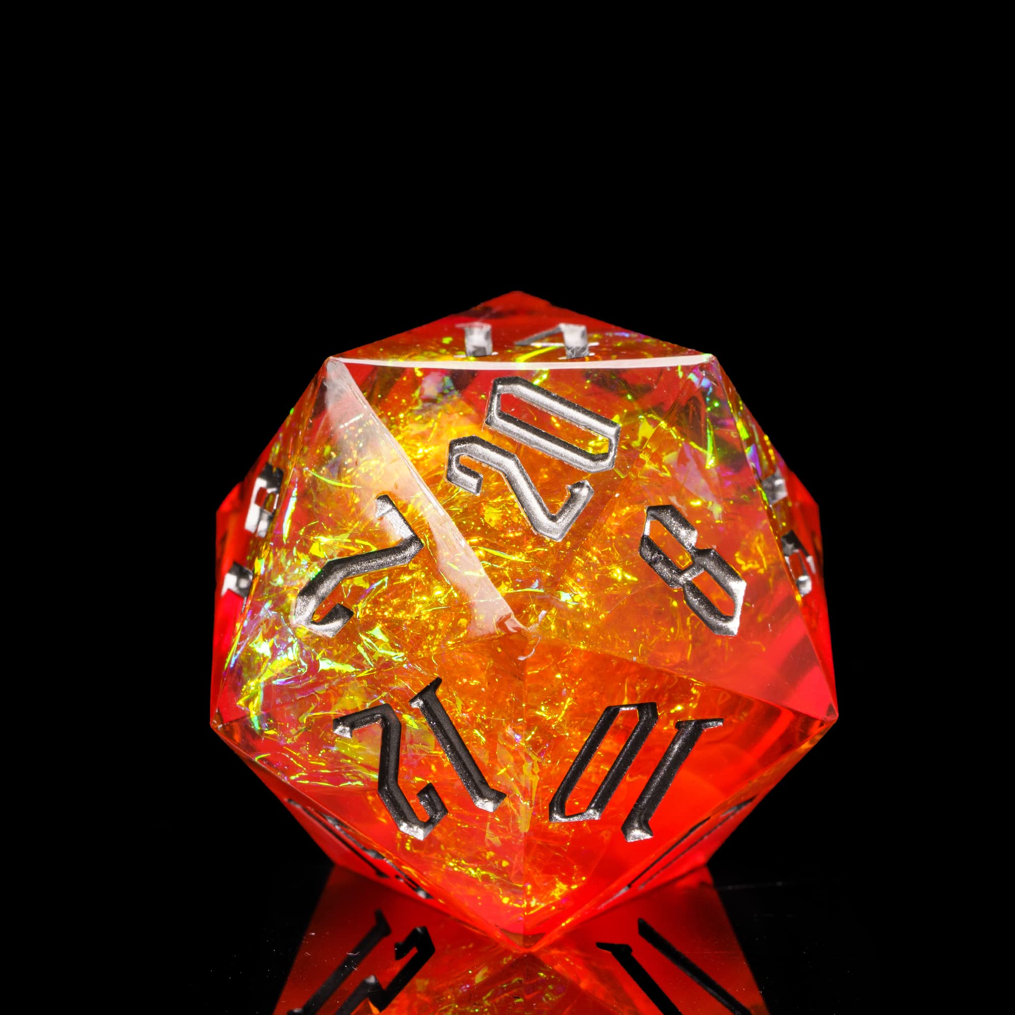 Cusdie 33MM D20 DND Dice with Sharp Edges and Glitter Foil Inclusions, Single 20 Sided D&D Dice, for Role Playing Game Dungeons and Dragons Gift(Orange) — image 1