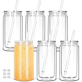Tswofia 16 Oz Plastic Snow Globe Tumbler with Lid and Straw, 6 Pack Double Wall Pre Drilled Plastic Mason Jar Cups Can for Snow Globe Glitter DIY Gift(Clear)