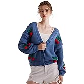 Migratory Bird Guide Cardigan Sweaters for Women Long Sleeve V-Neck Button Knit 3D Cherry Y2k Surcoat