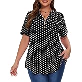 MONNURO Womens Plus Size Tops Short Sleeve Henley Button Down T Shirts Business Blouses Casual Tunics For Leggings