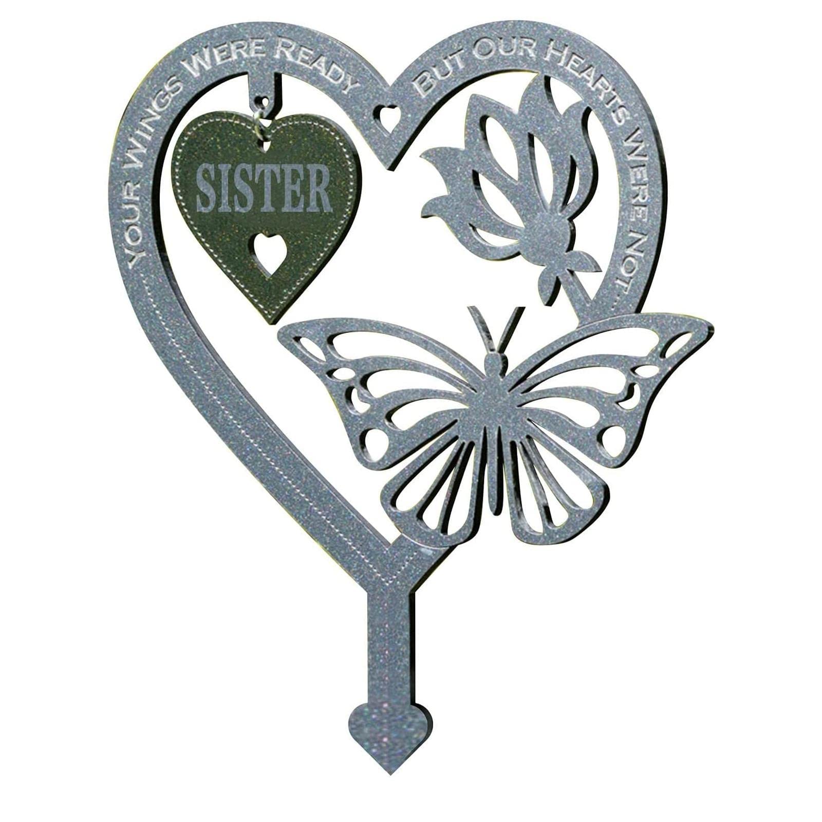 Memorial Plaque Heart Shaped Butterfly Ornament, Weatherproof Inserted Garden Stakes Yard Sign,Your Wing Were Ready, But Our Heart Were Not for Mom, Dad, Best Friend, Husband, Memorial Gift (Sister)