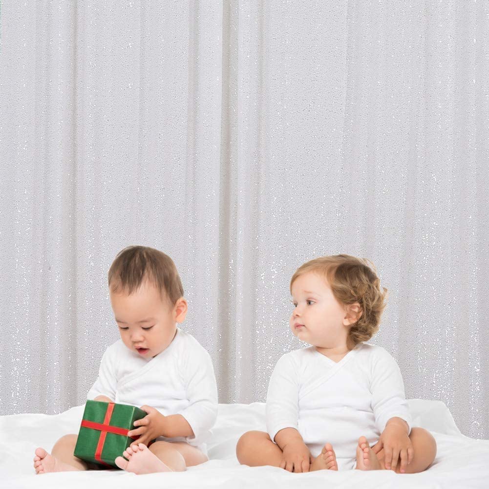 Sequin Backdrop 243x243cm White Shinny Sequin Photography Backdrop Party Prom Wedding Youtobe Banquet Photo Background (8x8 feet)