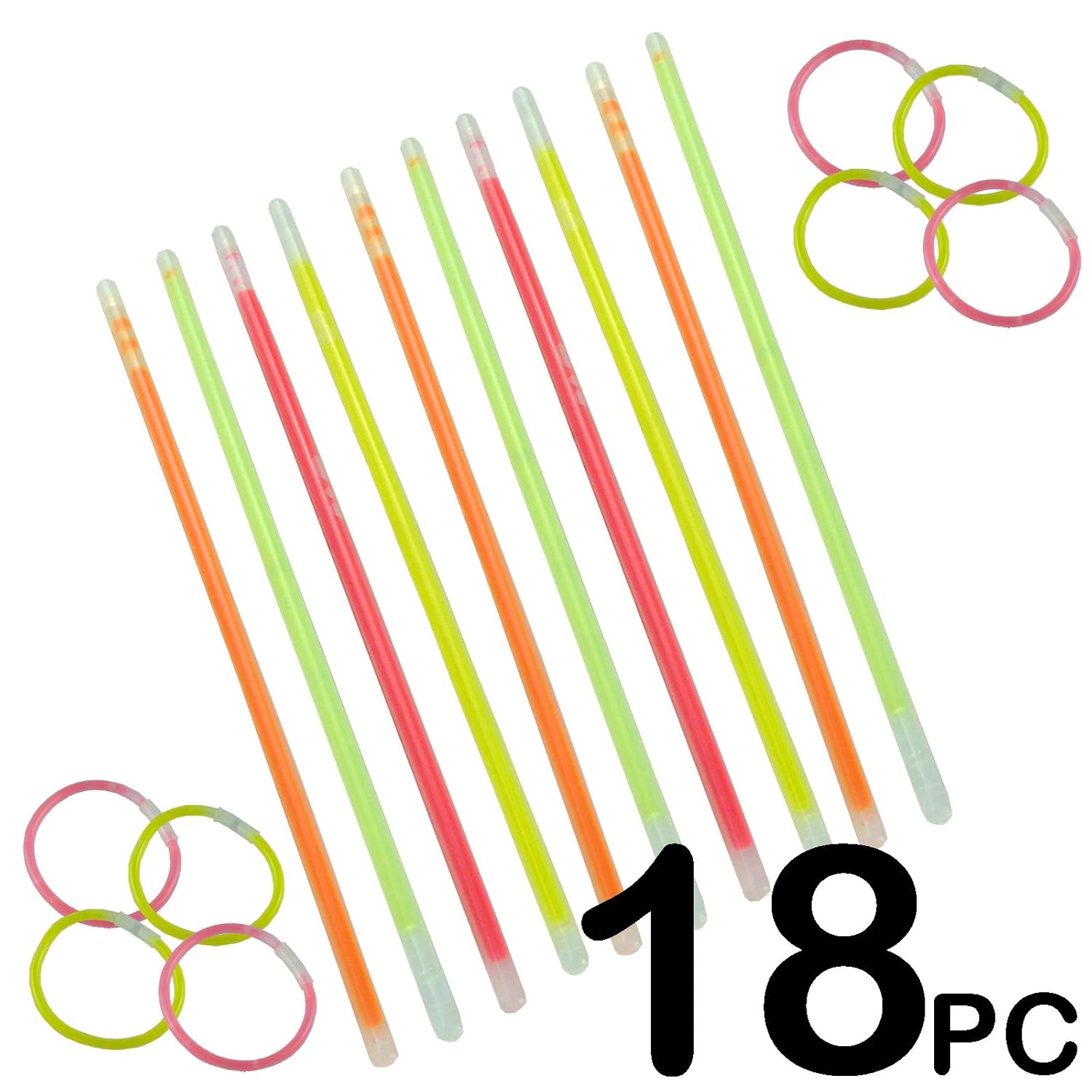 18 Piece Glow Bands Glow Sticks In Assorted Colors Amazon.co.uk