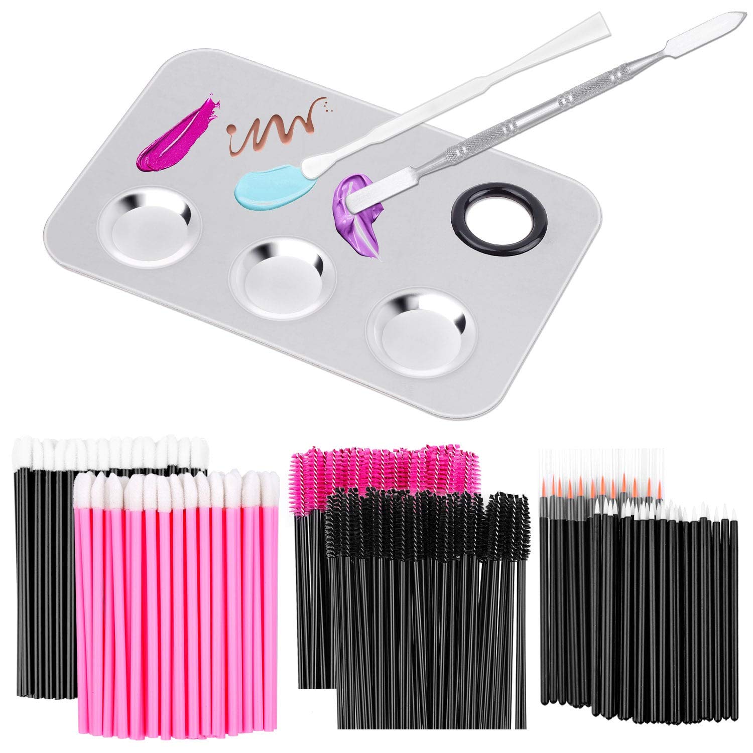 Shynek Makeup Mixing Palette with Disposable Makeup Applicators 250PCS Disposable Mascara Wands Lip Gloss Applicators Eyeliner Brushes: Beauty
