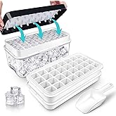 Ice Trays for Freezer with Lid &amp; Bin, Ice Cube Tray Making 64 pcs Ice Cubes, Easy Press to Release Ice, Ice Tray with Storage Bin Chilling Cocktail Whiskey Coffee 2 Trays 1 Ice Bucket &amp; Scoop (Black)
