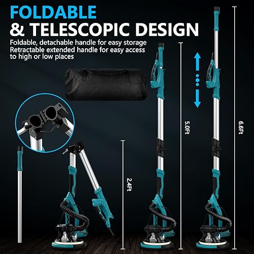 thumbnail image 2 of Drywall Sander, 1000W Popcorn Ceiling Removal Tool, Automatic Drywall Sander With Vacuum Dust Collection Led Light 6 Variable Speed 800 2200rpm 15pcs Sanding Discs Foldable Extendable Handle&pid=yjezognhmz 2 of 11