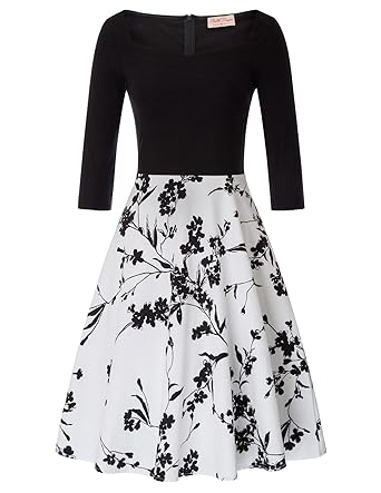 Belle Poque Damen Blumenkleid 3/4-Arm Winter Rockabilly Kleid Petticoat Kleid BP747