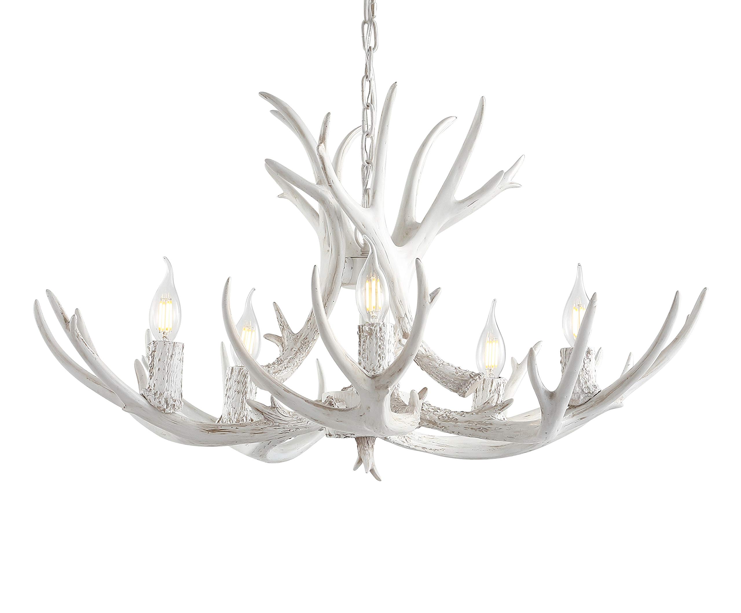 Photo 1 of JONATHAN Y JYL6300B Eldora 30" Adjustable Resin Antler 5-Light LED Chandelier, Glam, Rustic,Cottage,Transitional, Dimmable Dining Room, Living Room, Kitchen, Foyer, Bedroom, White