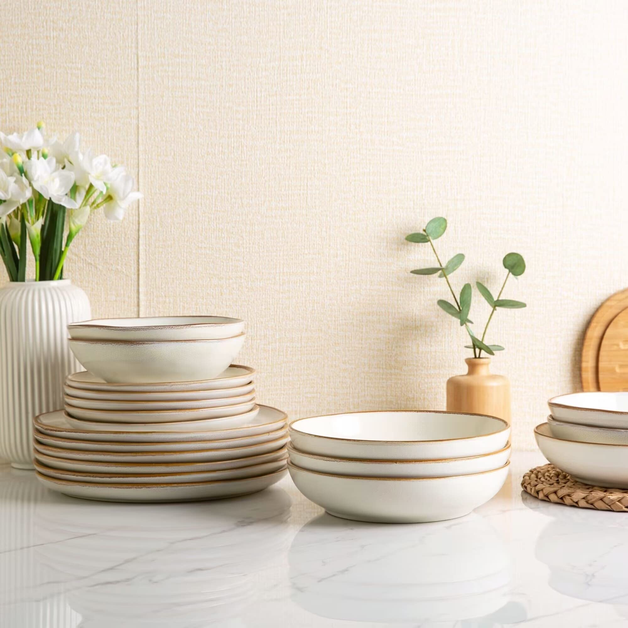 Photo 1 of AmorArc Ceramic Dinnerware Sets,Handmade Reactive Glaze Stoneware Plates and Bowls Sets,Highly Scratch Resistant | Dishwasher & Microwave Safe Dishes Set,Service for 8 (24pc)