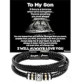 Dynoxar Bracelets For Men,Men's Black Braided Leather Bracelet, Stainless Steel Engraved Love You Forever Jewelry, Perfect or Dad, Husband, Son, Grandson, Nephew,Comes With Message Card And Gifts Box