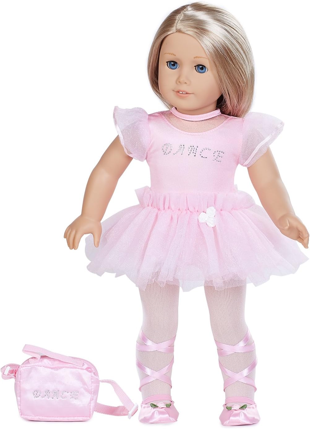 Ballet Ballerina Outfits Dance Dress Custume for American Girl 18 Inch Dolls - 6 Piece Pink Leotard with Matching Tutu Skirt, Tights, Headband, Bag and Ballet Shoes