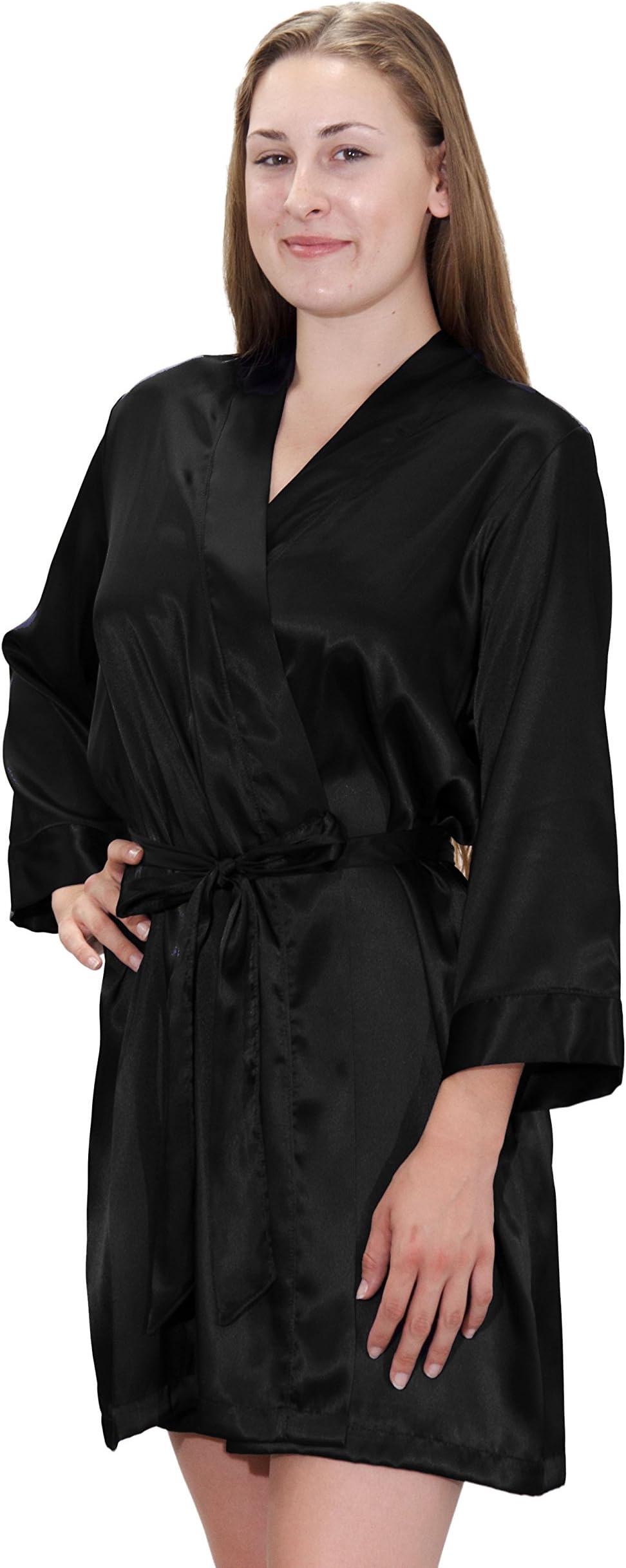 Robe Party (4-Pack Custom Embroidered Bride and Bridesmaid Robe Women's Satin Silk Kimono (Names, Titles, etc) Black