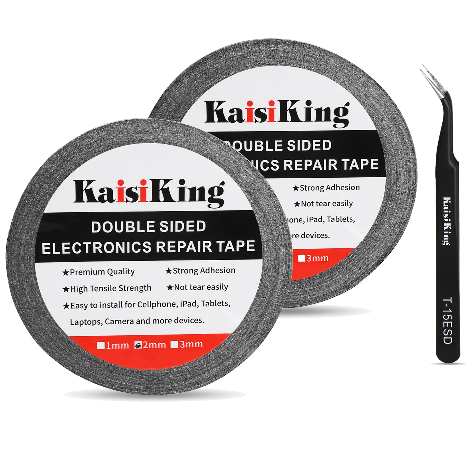 Kaisiking 2pcs 2mm x 50M LCD Repair Tape Phone Screen Adhesive Tape LCD Touch Screen Repair Tape with 1 Tweezers for Cell Phone, iPad, Tablets, Laptops, LCD Screen