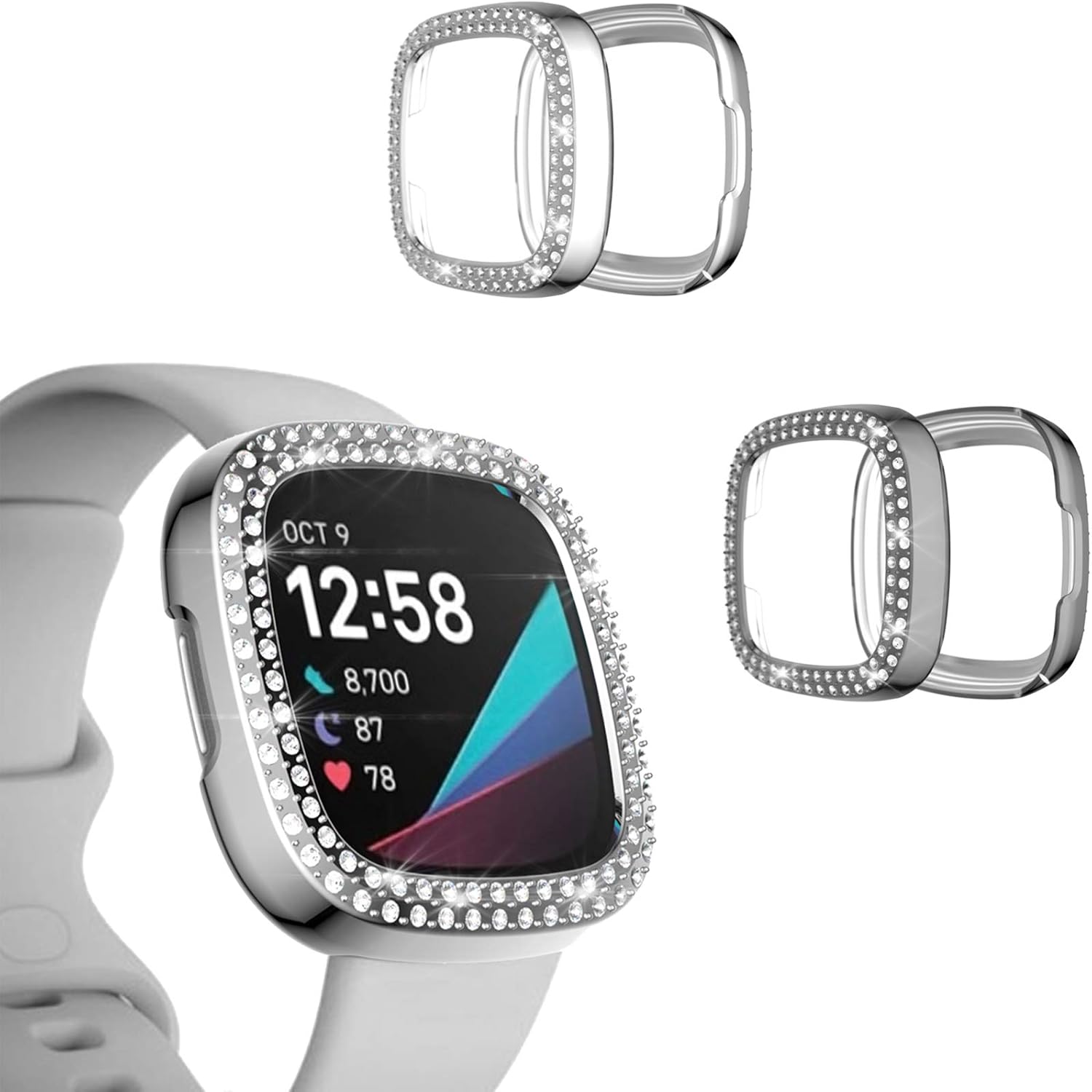 2Pack Screen Protector Case for Fitbit Sense/Versa 3 Cover, Bling