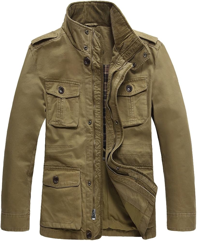 JYG Men's Casual Military Windbreaker Jacket Cotton Stand Collar Field