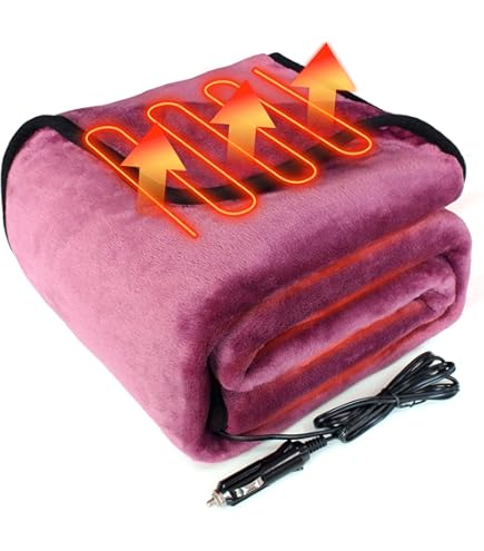 SJC 12V Heated Travel Blanket (60"x40") | 3 Heat Settings, Auto Timer, Fleece, For Car, RV, Truck