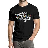 ELDPS Christmas Shirts for Men: Merry and Bright T Shirt Christmas Graphic Tee Shirt Xmas Holiday Casual Tee Tops