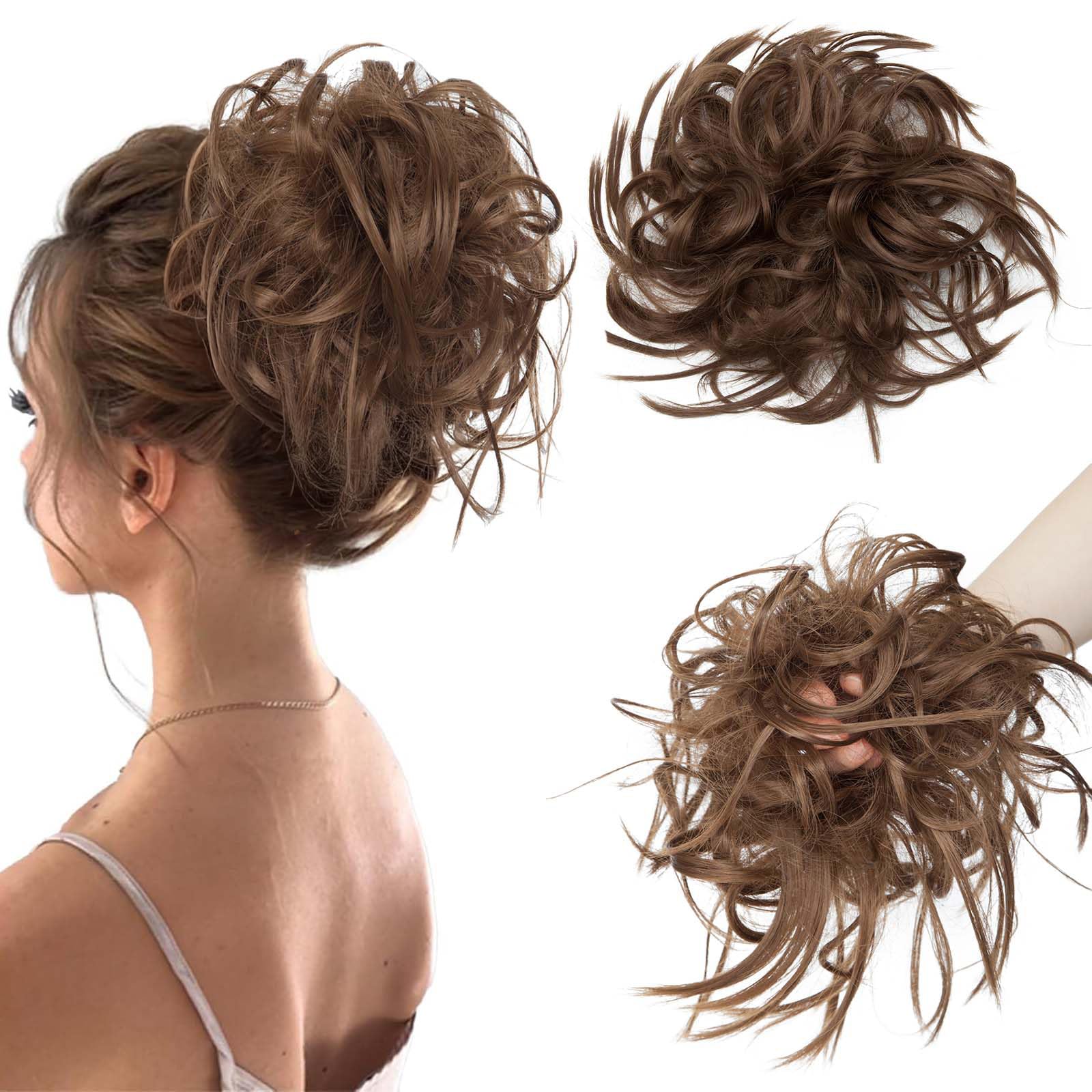 Real Fashion Tousled Updo Hair Pieces Messy Bun Hair-Scrunchies Extensions Hairpieces Ponytails HairExtensions for Women Ash Brown