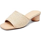 Coutgo Women's Square Open Toe Chunky Heel Slide Sandals