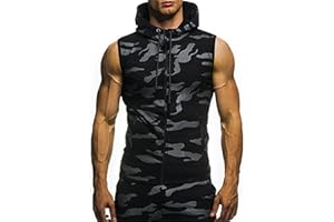 VgueElegc Men's Camo Hooded Sleeveless Tank Tops Male Camouflag Hoodie Sleeveless Shirt Camo Hooded Tank Tops for Men