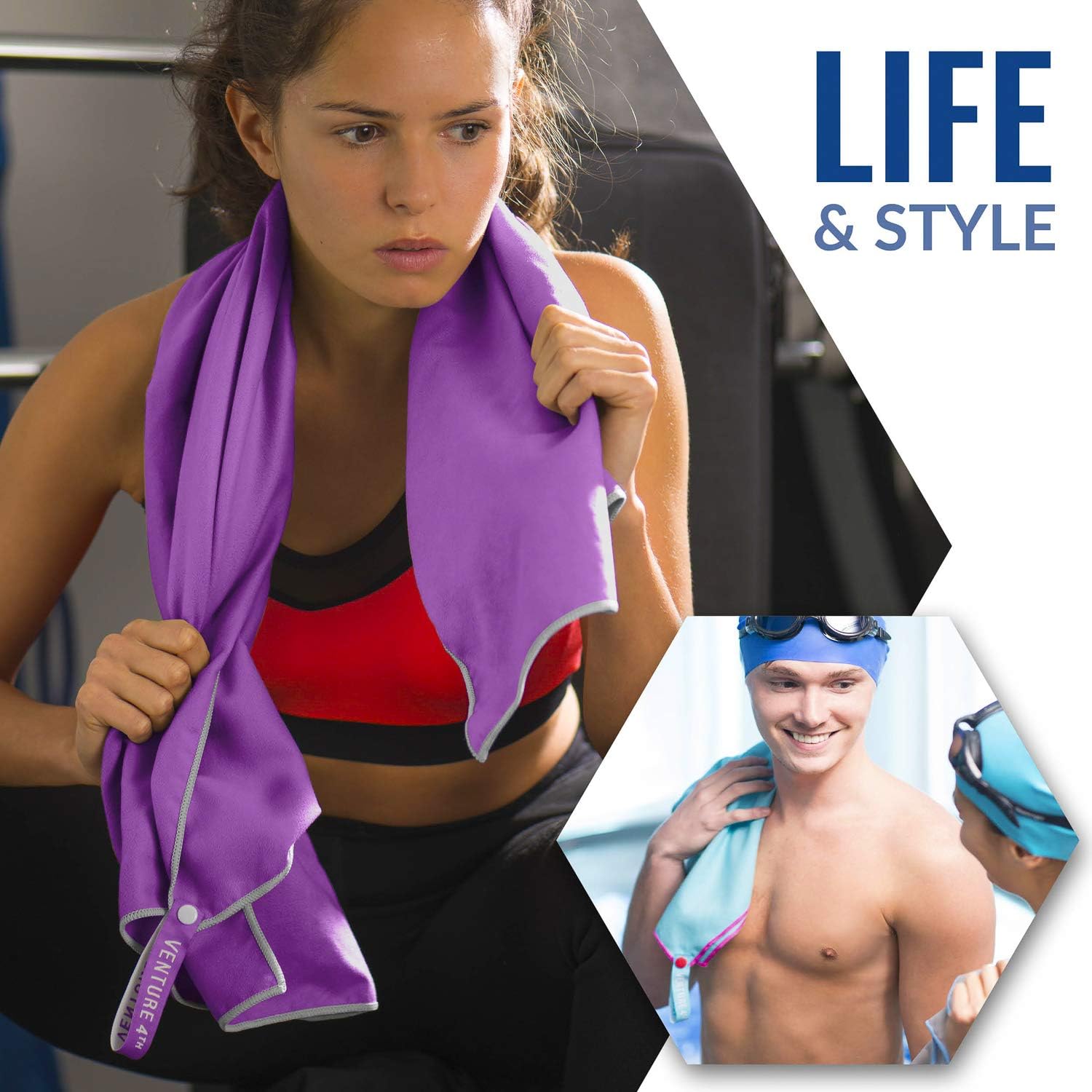 VENTURE 4TH Quick Dry Travel Towel - Fast Drying Ultra Soft Microfiber Towels - Essential for Camping, Backpacking, Yoga, Swimming, Gym, Sports and Beach - 3 Compact Sizes : Sports & Outdoors