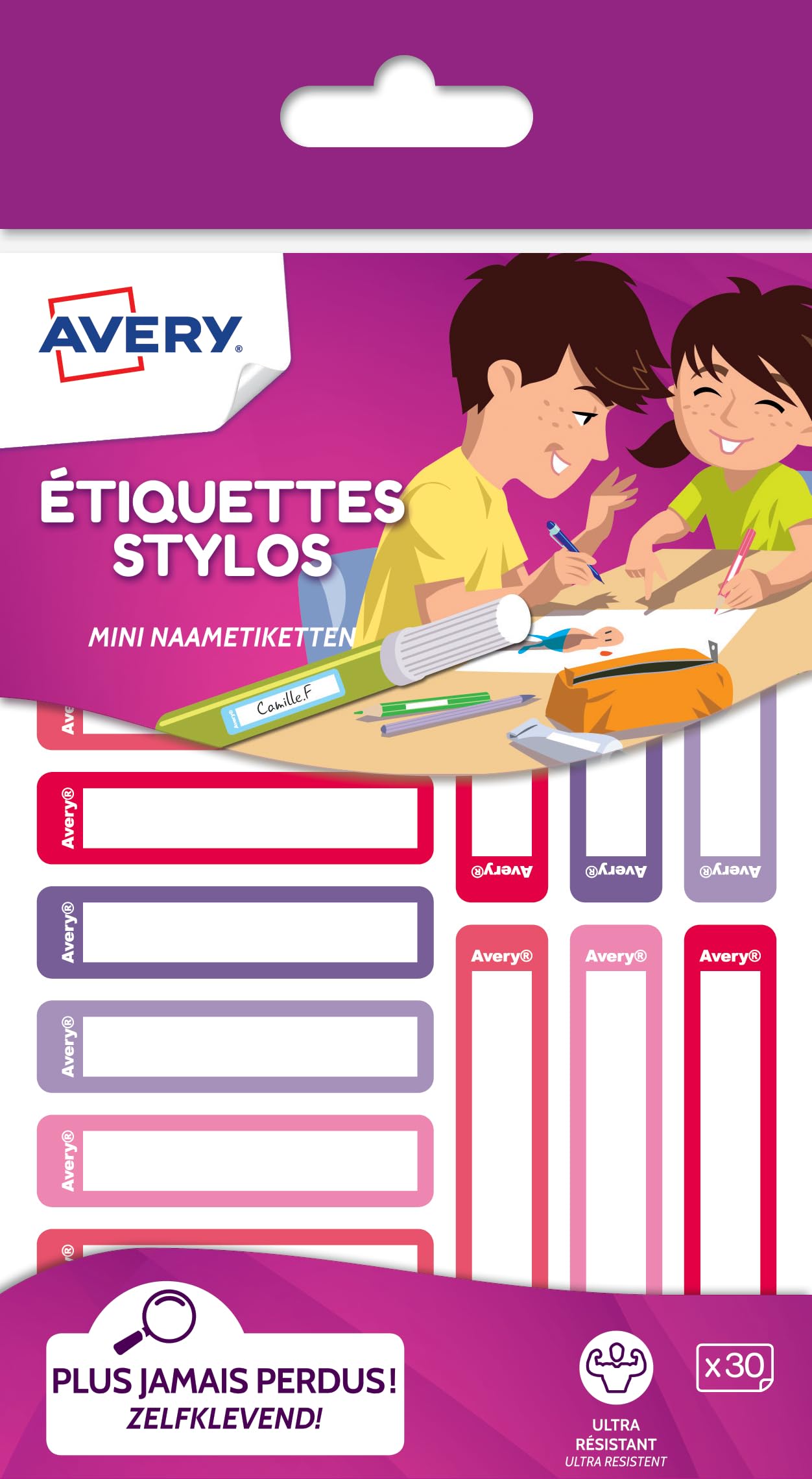 Avery - 30 Pen Labels Rose/Rouge/Violet