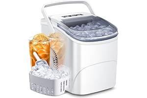 AGLUCKY Ice Makers Countertop with Handle,26.5Lbs/24H,9 Cubes in 6 Mins,2 Sizes of Bullet Ice,Portable Ice Maker Machine with Self-Cleaning,Perfect for Home Kitchen(White)