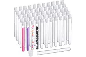 Hoteam 100 Pcs Plastic Test Tubes with Caps, 25ml Clear Test Tubes for Plants, Halloween Party Supplies Install Beads Candy Seed Powder Spice Liquid Scientific Experiments(150 x 16 mm,White Lid)