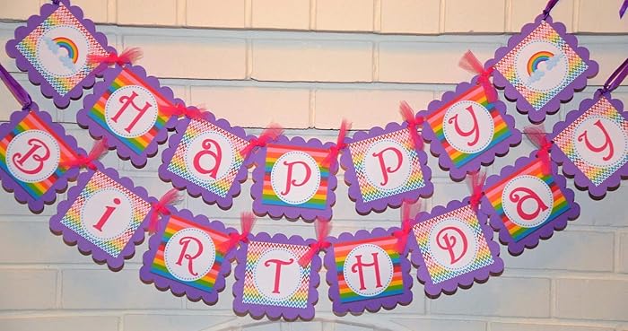 Amazon Com Purple Happy Birthday Over The Rainbow Banner