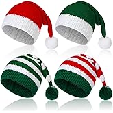 Funtery 4 Pcs Knitted Santa Elf Hat Christmas Adults Knit Beanie Hat Santa Cap Winter for Women Men