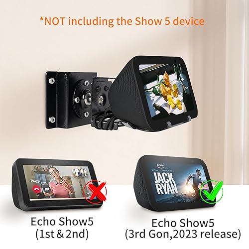 shinar Metal Wall Mount ONLY for Echo Show (3rd Generation) Swivels up  to 360° Tilts -70° +70°,Mount S - Main Image