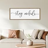 SRSZHIYUE Living Room Wall Decor Stay Awhile Sign 32"×12" Modern Farmhouse Home Family Entryway Hallway Signs Large Wood Framed Simple Wall Horizontal Hanging Art (Wood)