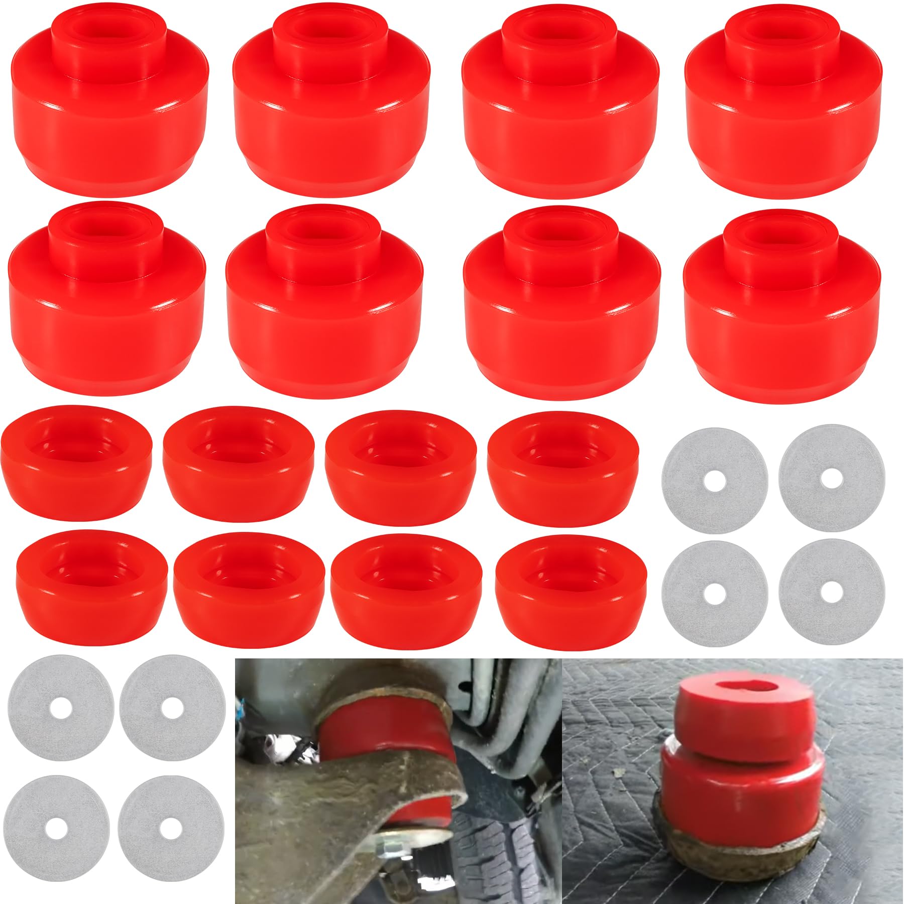 Photo 1 of BELIFLY 7-141 Body and Cab Mount Bushing Kit Compatible with Chevy Silverado & Sierra 1500 2500 2WD 4WD 1999-2014 Polyurethane Body Cab Mounts + Washers Red (24PCS)