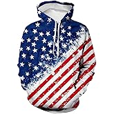 OQC Unisex USA American Flag Print 4th of July Patriotic Long Sleeve Pockets Slim Pullover Hoodie Sweatshirt