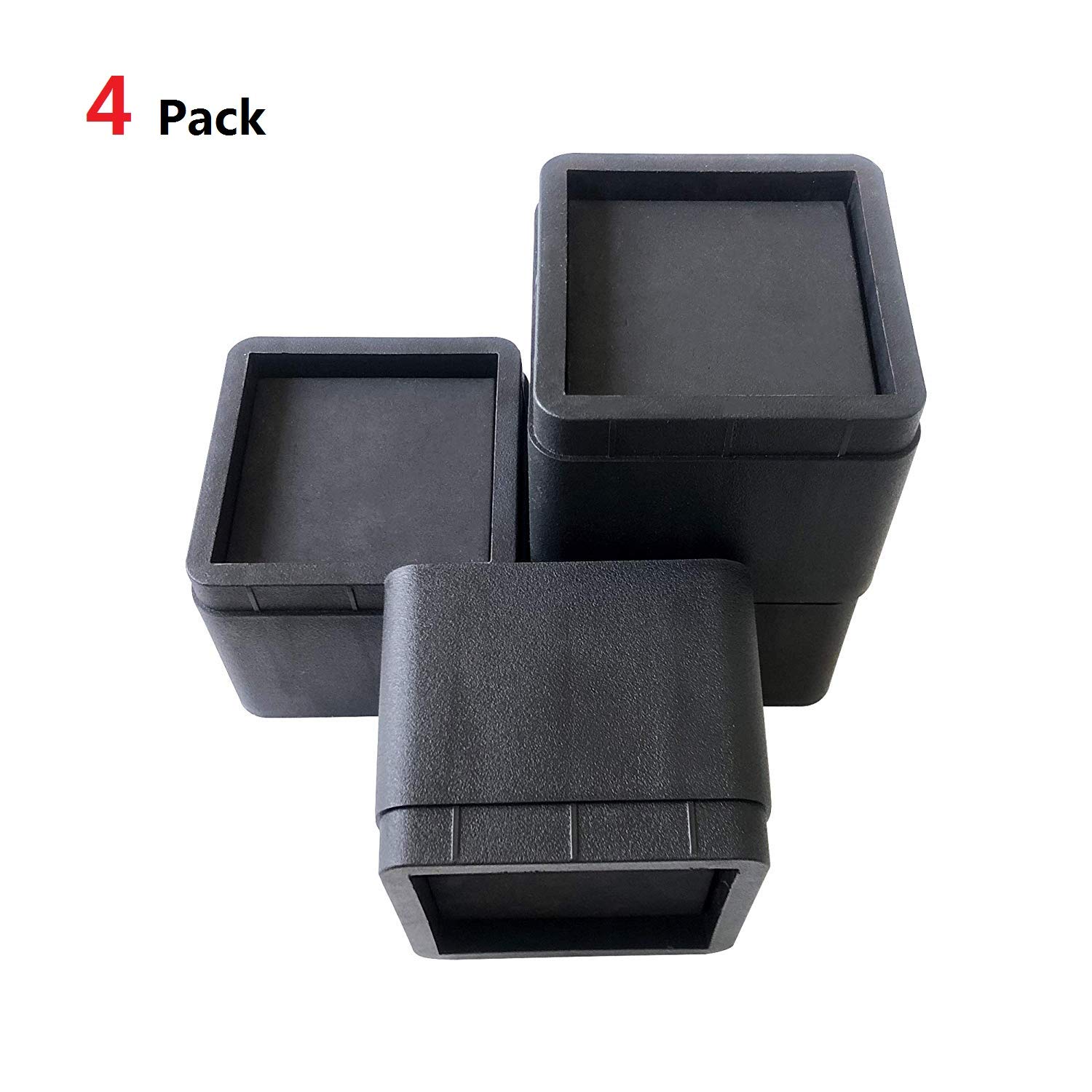 FONDDI 4 Pack, 2 Inch Square Adjustable Bed and Furniture Risers, Heavy Duty for Desks, Beds, Dorms, Tables and Chairs, Black